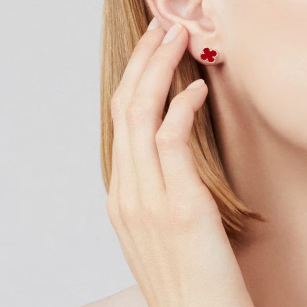 ARETES TRÉBOL ROSE GOLD RED