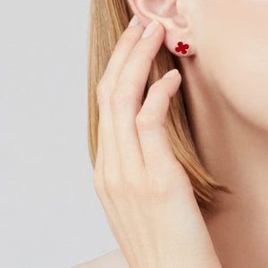 ARETES TRÉBOL ROSE GOLD RED