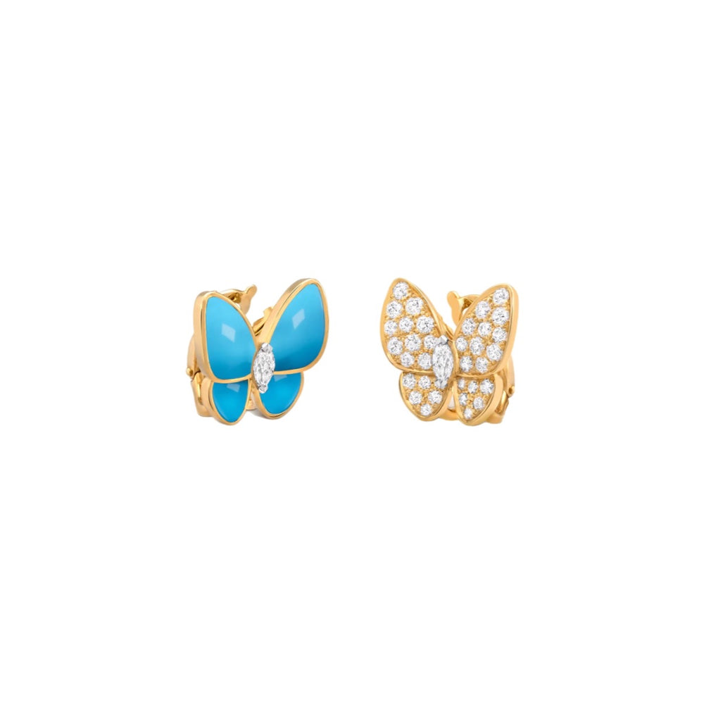ARETES MARIPOSA BICOLOR GOLD BLUE VF