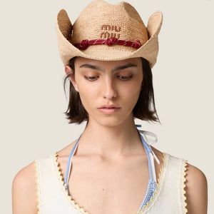 SOMBRERO MM RAFFIA BEIGE/RED