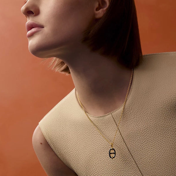 COLLAR H MINI MAILLON GOLD-BLACK