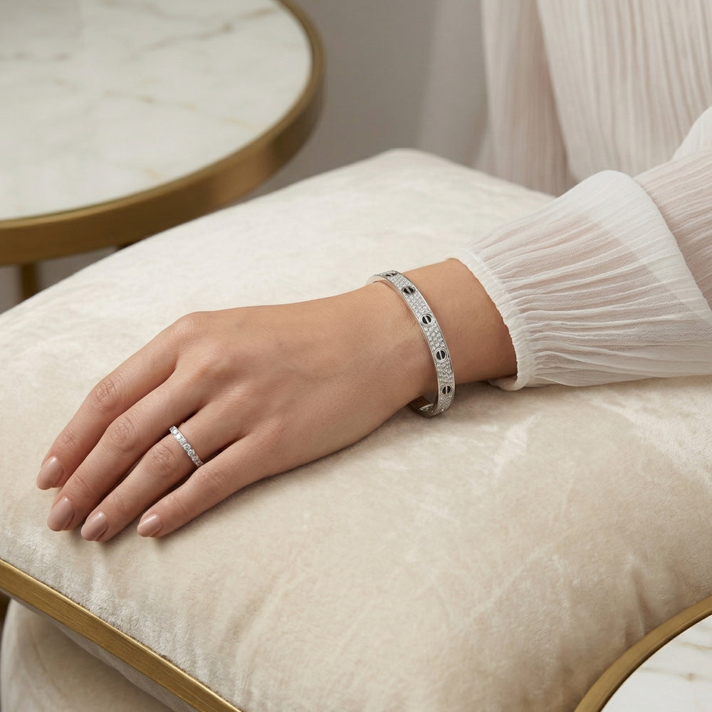 PULSERA LOVE SILVER-BLACK MICROZIRCONIAS
