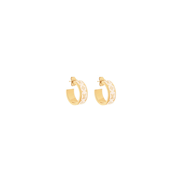 ARETES LV MONOGRAM ENAMEL WHITE