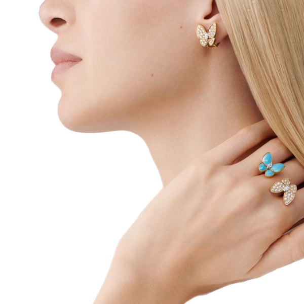 ARETES MARIPOSA BICOLOR GOLD BLUE VF