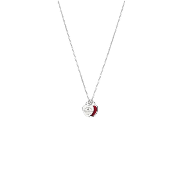 COLLAR DOBLE PLACA CORAZÓN ROJO-PLATA