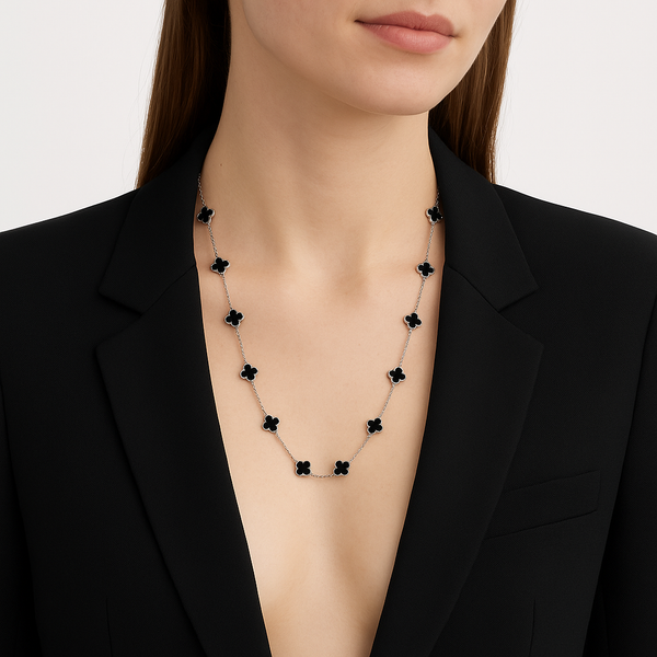 COLLAR 20 TRÉBOLES SILVER BLACK