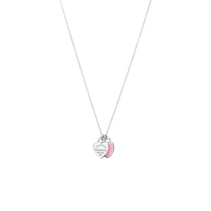 COLLAR DOBLE PLACA CORAZÓN ROSA-PLATA