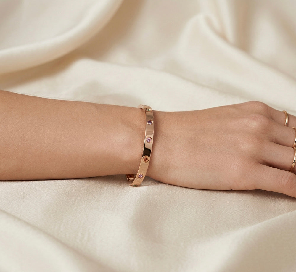 PULSERA LOVE ROSE GOLD ZIRCONIAS RAINBOW