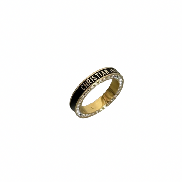 ANILLO CD GRABADO GOLD BLACK ZIRCONIAS