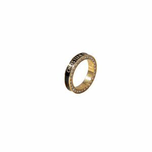 ANILLO CD GRABADO GOLD BLACK ZIRCONIAS