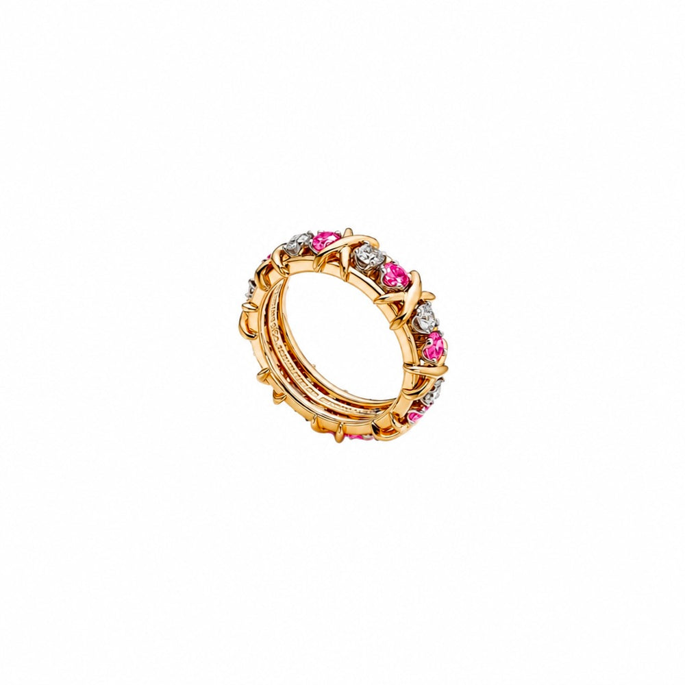ANILLO SIXTEEN STONE GOLD/FUCHSIA